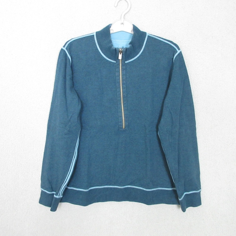 Tommy Bahama Quarter Zip Pullover Mens Large Teal Blue Contrast Stitching